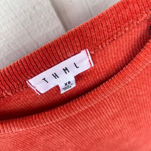 THML Orange Knit Sweater XS Women’s Colorblock Black White Patterned Sleeve Top - Picture 3 of 6